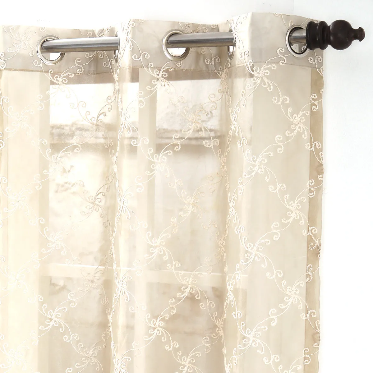 Tranquil Vine Textured 2PC Beige Curtain Set