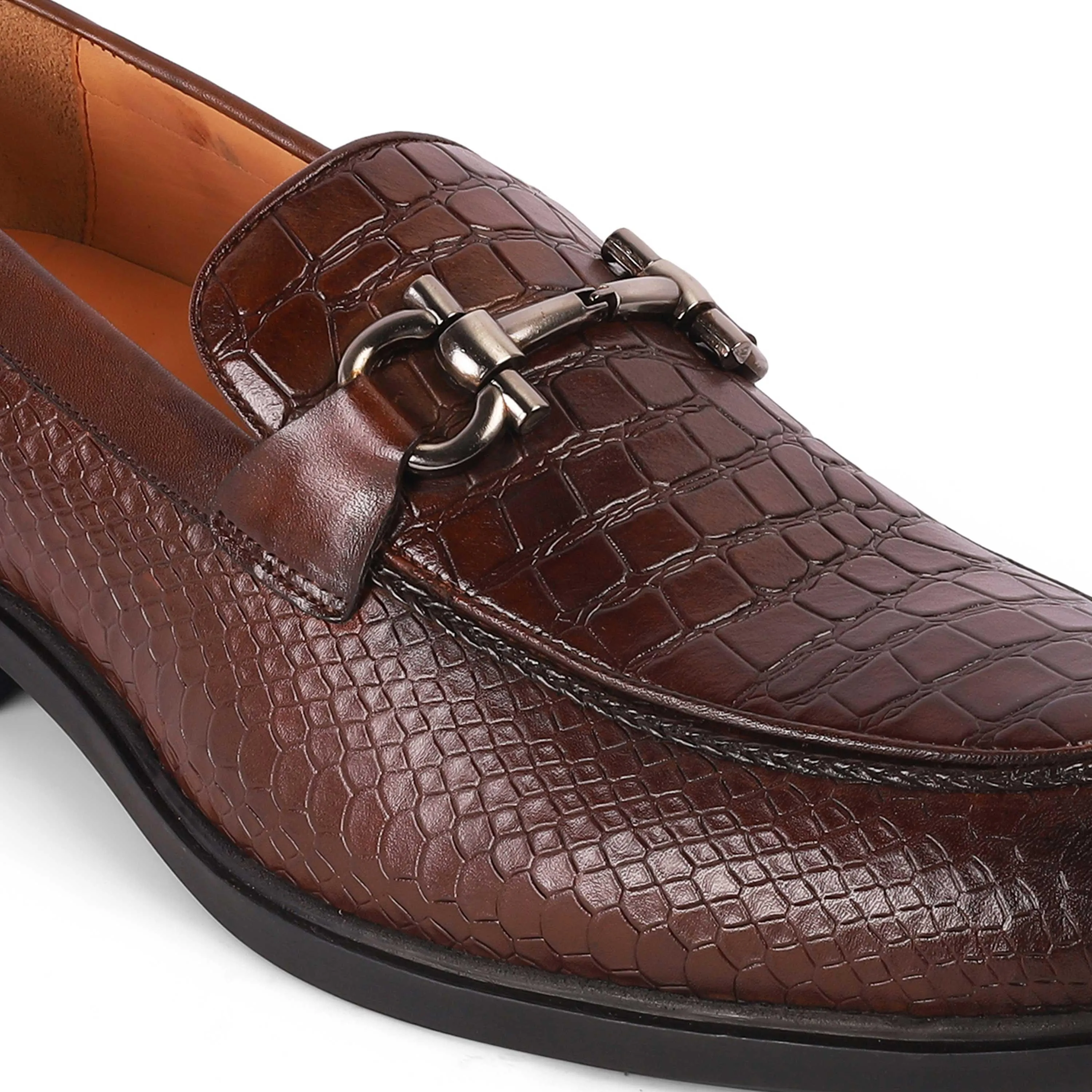 Tresmode Ro Brown Men's Textured Leather Loafers