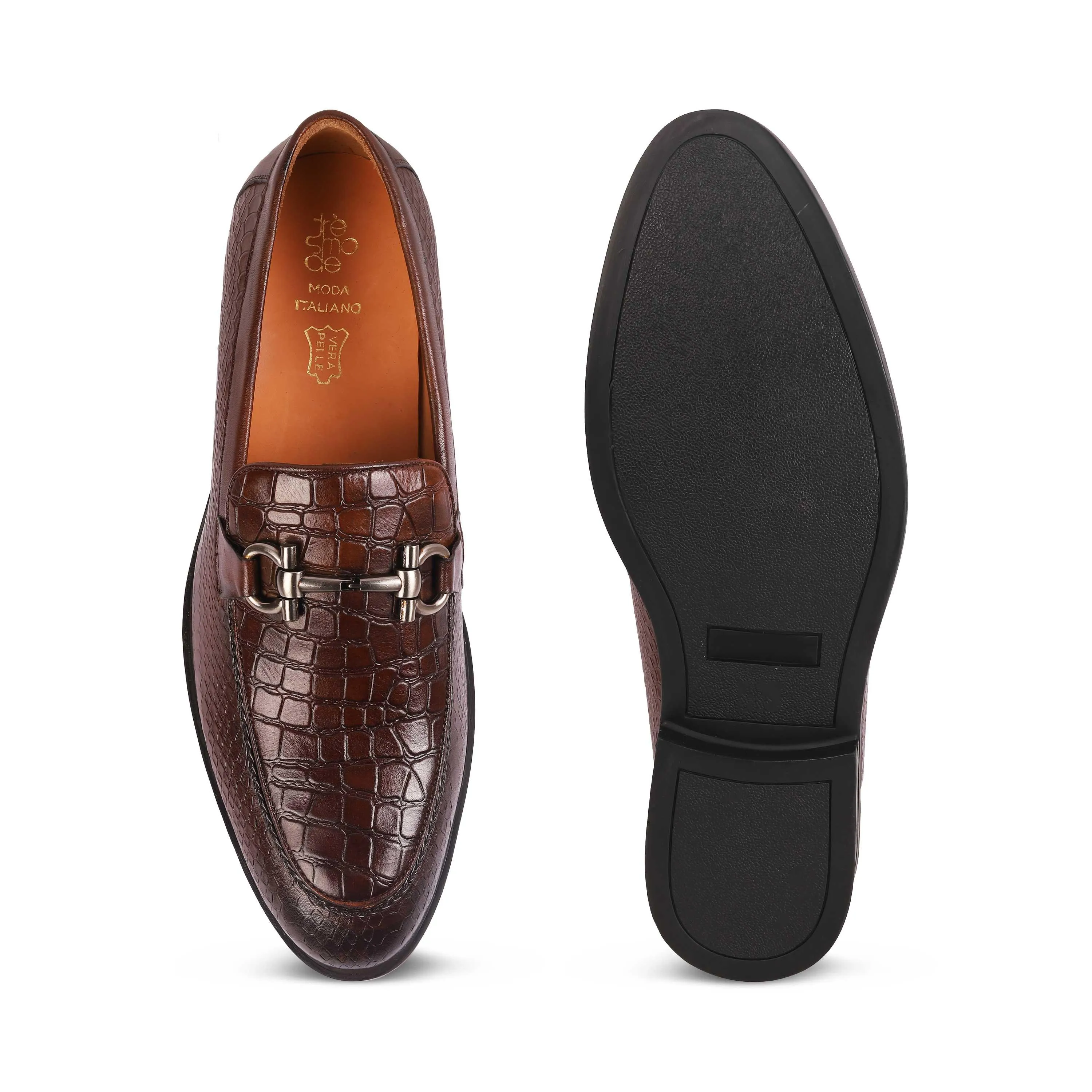 Tresmode Ro Brown Men's Textured Leather Loafers