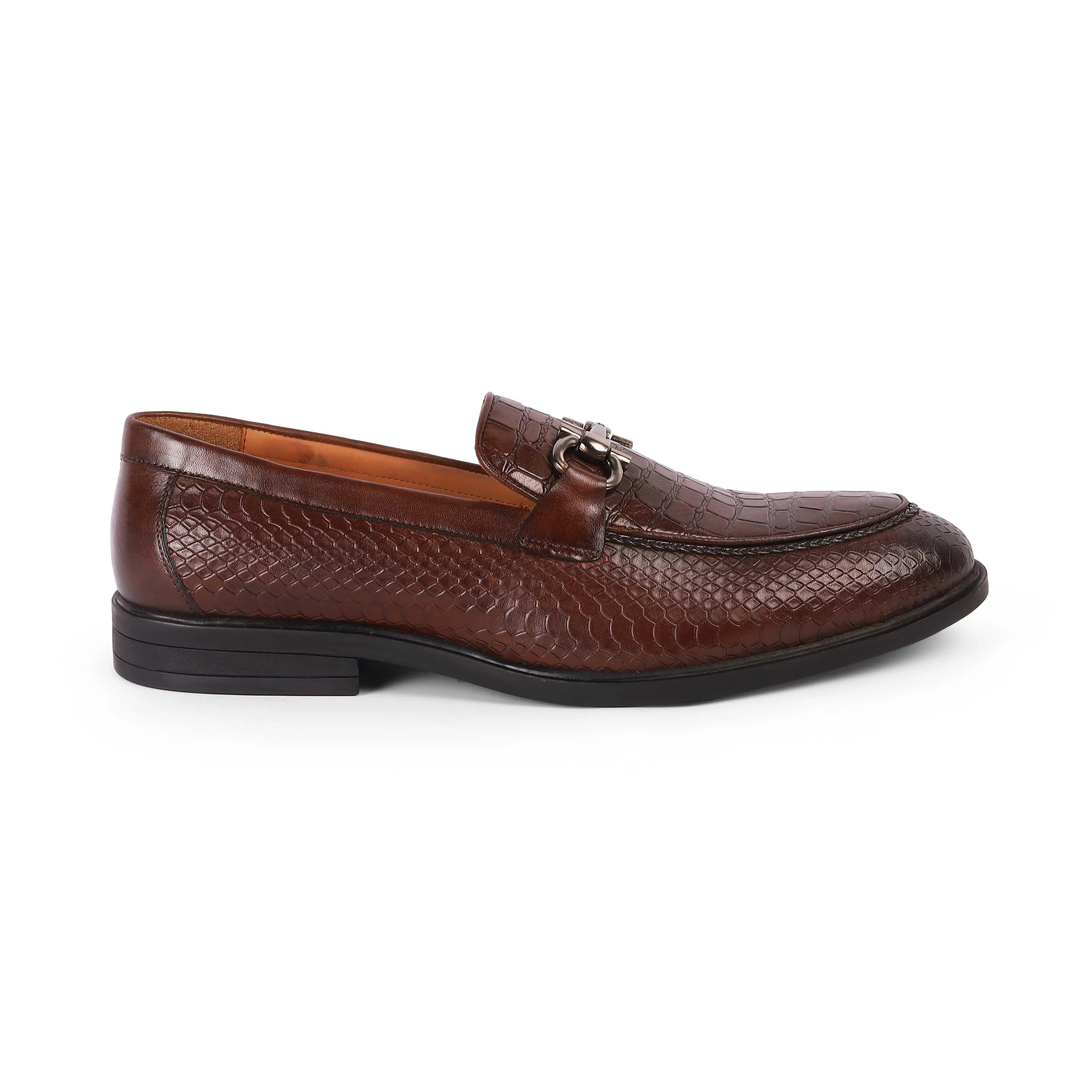 Tresmode Ro Brown Men's Textured Leather Loafers