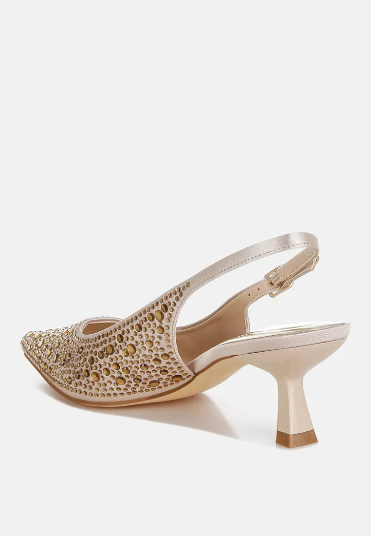 Vernaos Pointed Toe Rhinestone Slingbacks