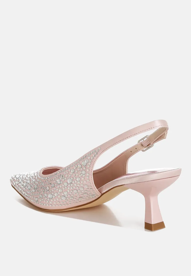 Vernaos Pointed Toe Rhinestone Slingbacks